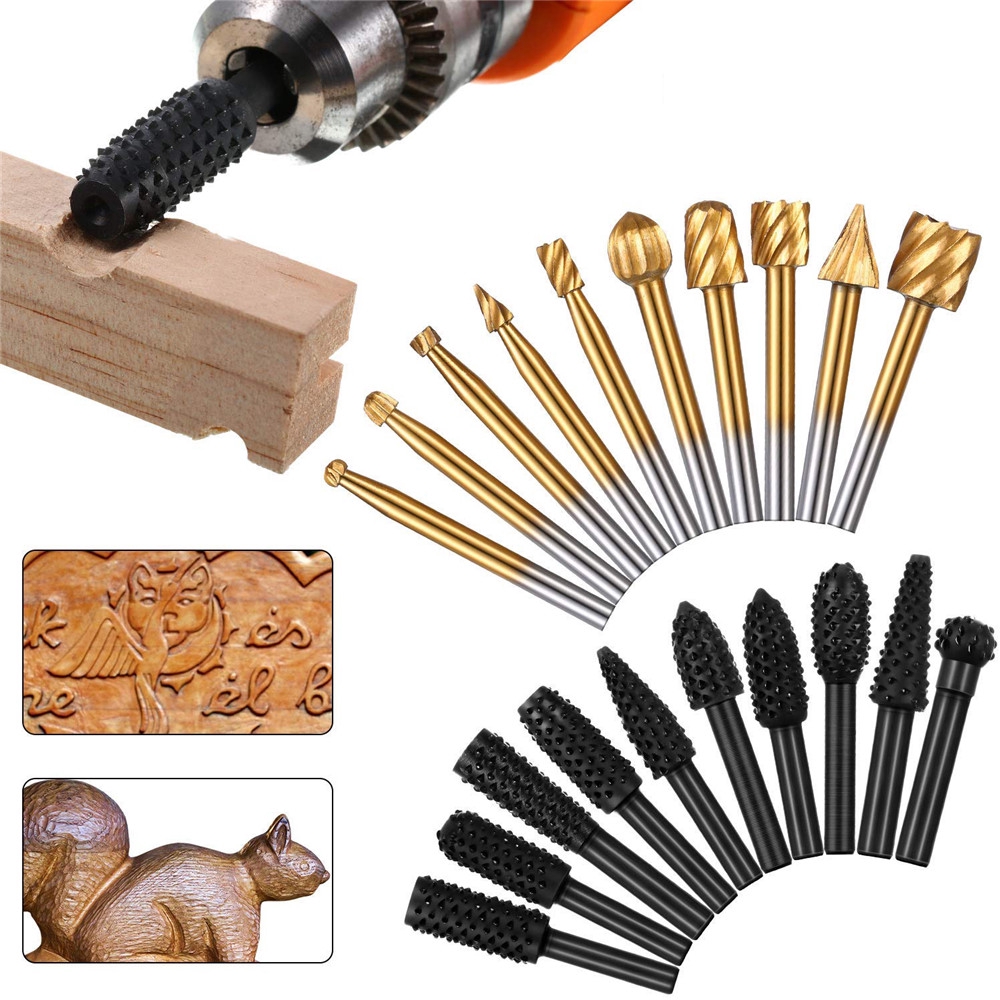 6//10//20pcs HSS Drill Bit Set Rotary Burrs High Speed Steel Wood Carving Tool