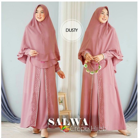 Gamis Remaja Set Hijab Premium Mosscrepe Terbaru | dewasa busui syari modern putih 019 Sabyan pesta