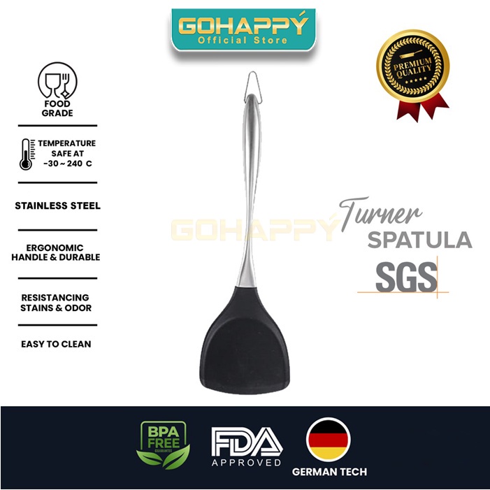 Spatula Black Silicon stainless set anti gores panci 2031 sutil - turner silikon