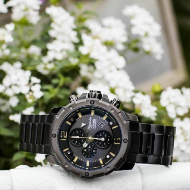 Jam Tangan Pria Alexandre Christie AC 6410 Full Black List Kuning