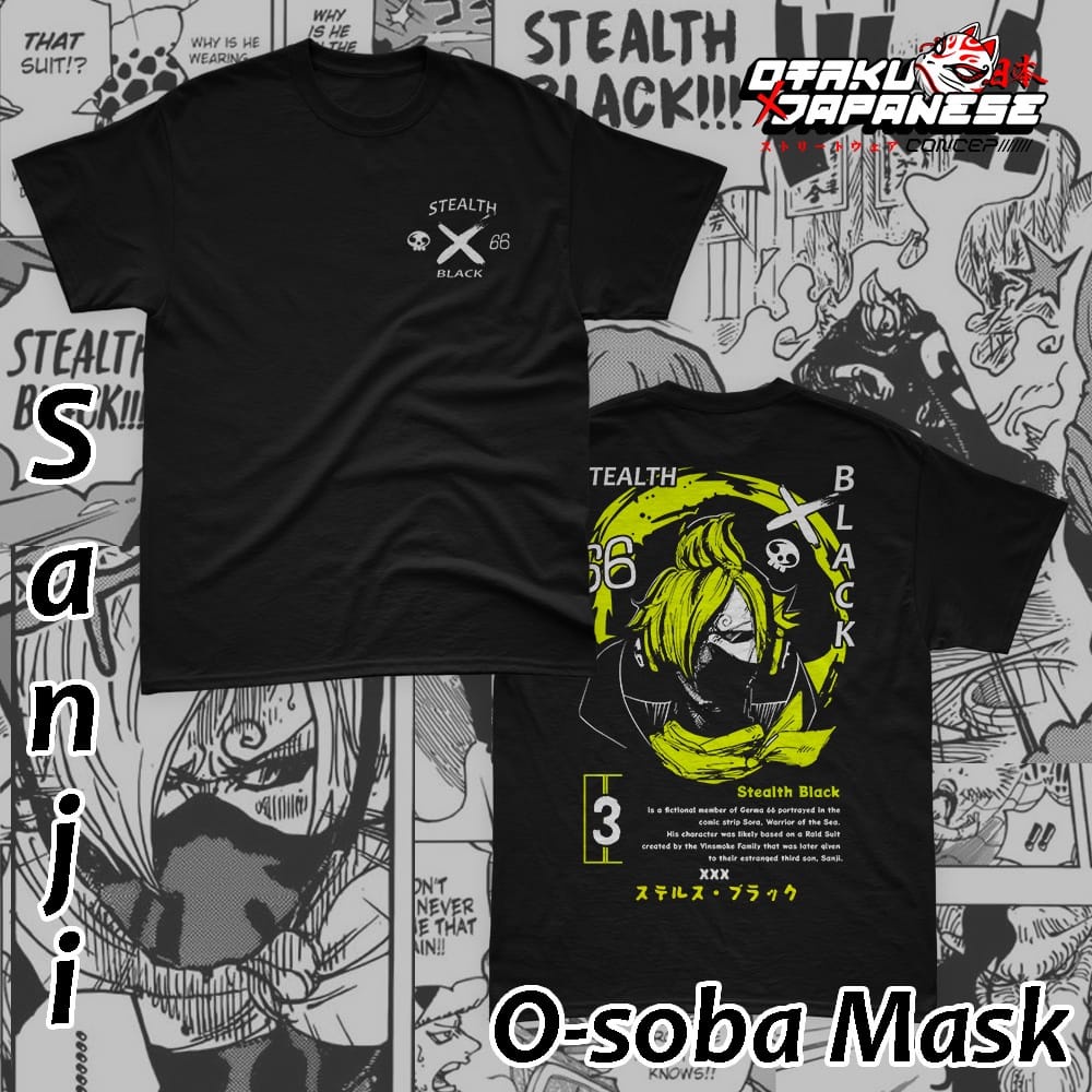 Kaos Disto Anime One Piece Sanji Sangoro O-Soba Mask Stealt Black