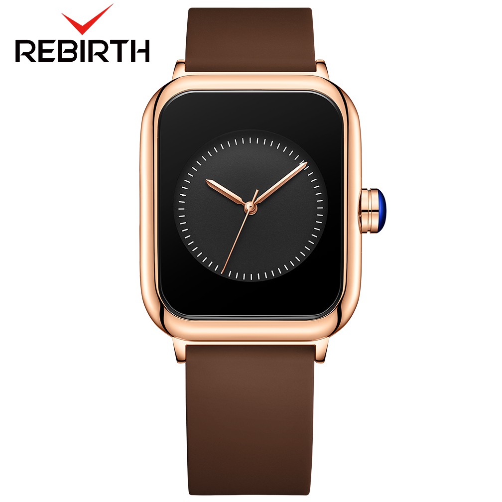 REBIRTH Jam Tangan Wanita Mode Bisnis Display Kuarsa Jam Wanita Tali Jala Tahan Air Jam Tangan Cewek Jam-BrownBlack-Silicone