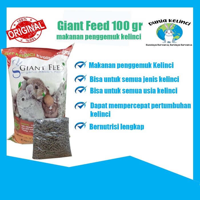 GIANT FEED 100 GR MAKANAN KELINCI PENGGEMUK PELET PAKA RABBIT FOOD