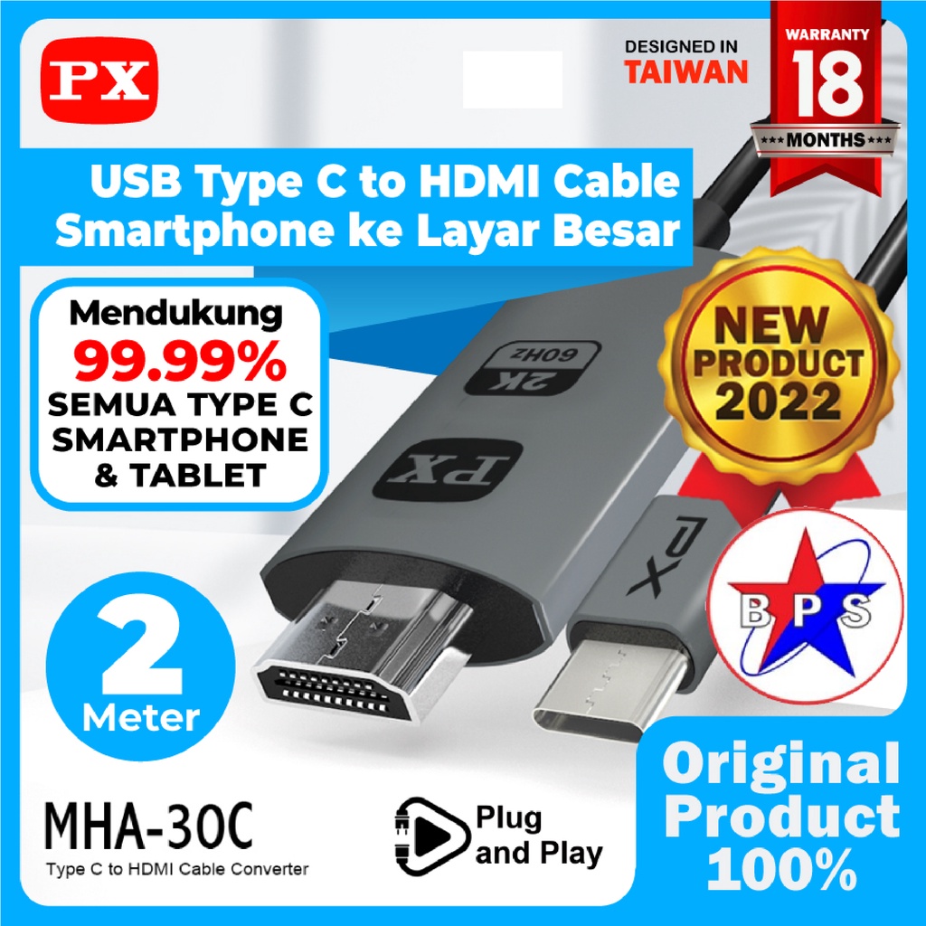 USB Type C to Kabel Converter Smartphone to TV 2M PX MHA-30C