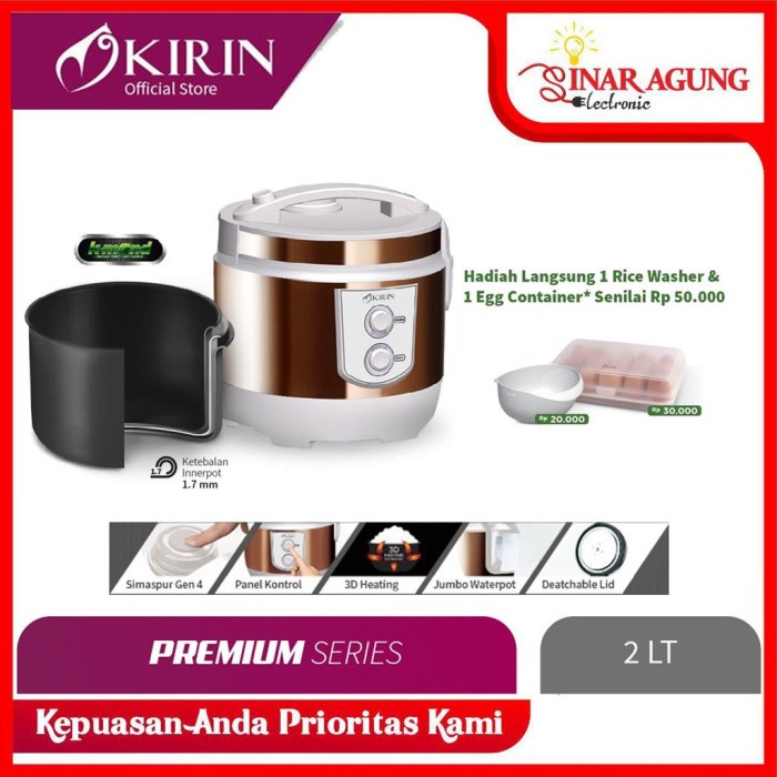 KIRIN RICE COOKER 2.0 LITER KRC390CW / KRC 390 CW [ COPER WHITE ] Rice Cooker Alat Pemanas Nasi Awet