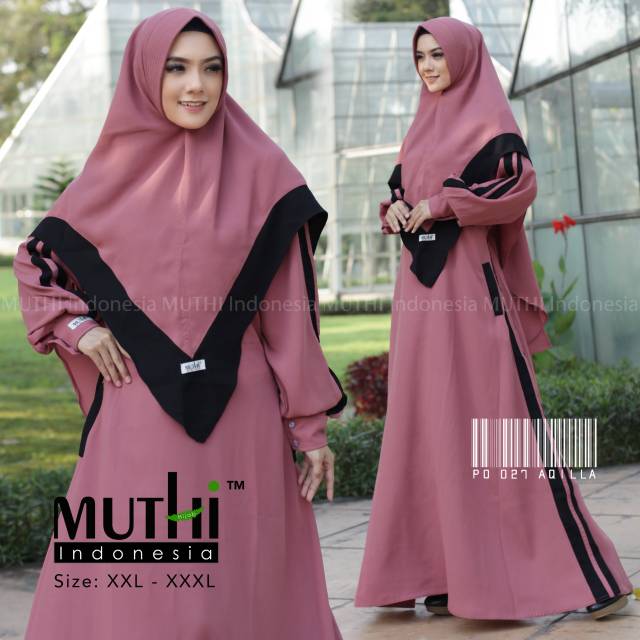 Gamis Jumbo Syari Set Hijab Kekinian Premium Original Adem Dress Syari Plus Khimar Terbaru Aqila set