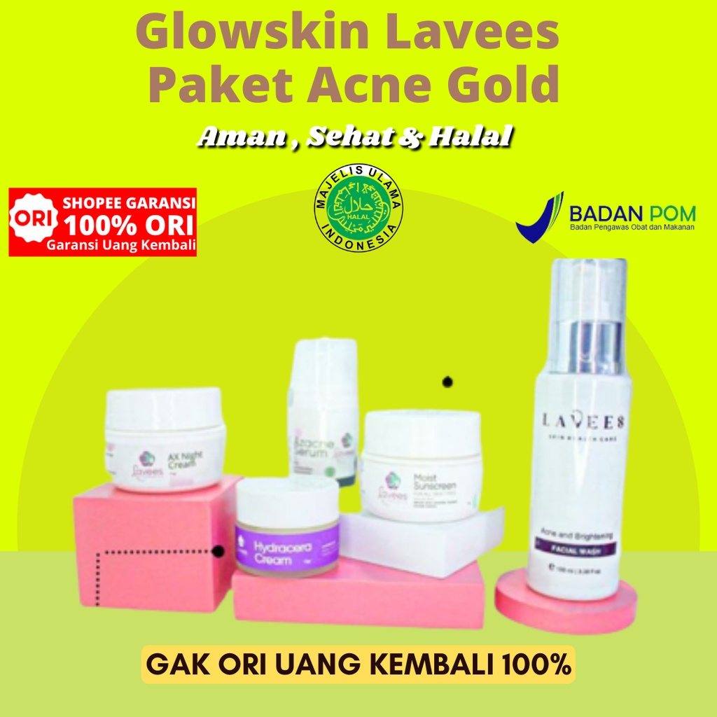 Glowskin Lavees Skin Care Paket Acne Gold Ultra Kit Perawatan melasma jerawat glowing flek hitam cos