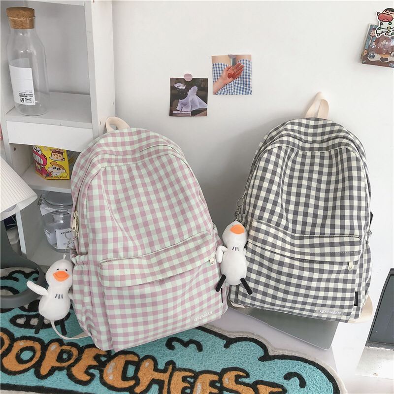 Mores Tas Ransel Laptop Wanita Korean Nilon Import Remaja Kuliah Sekolah Kyo Plaid Korean Polyester Motif Gingham