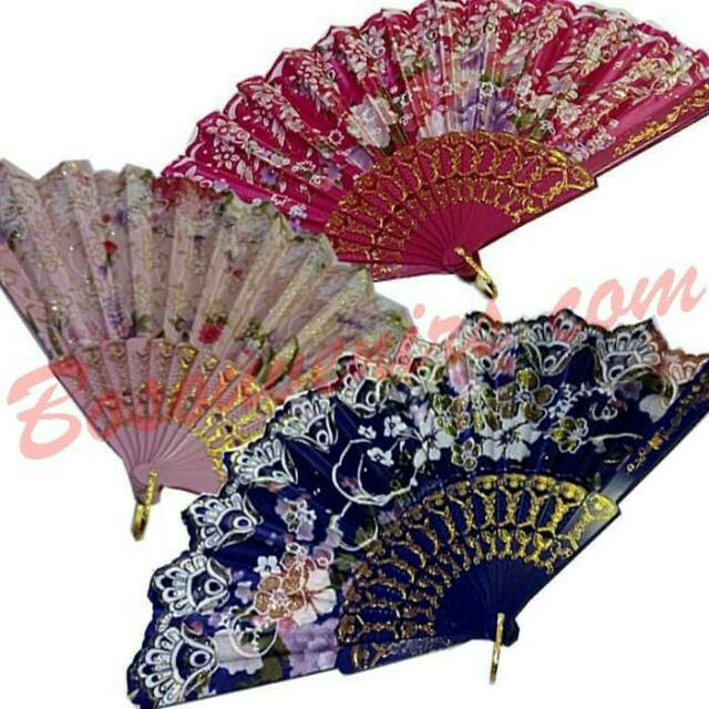 Souvenir Kipas Satin Gliter Grosir