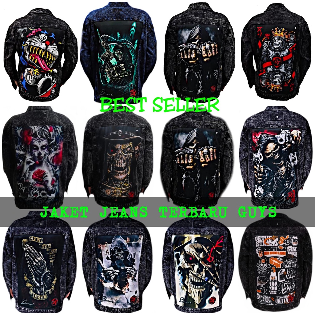 Best Seller/ jaket jeans pria terbaru 2022 /jaket pria printing/ jaket jeans pria bergambar terbaru/ jaket pria keren/ jaket pria denim jeans bergambar belakang