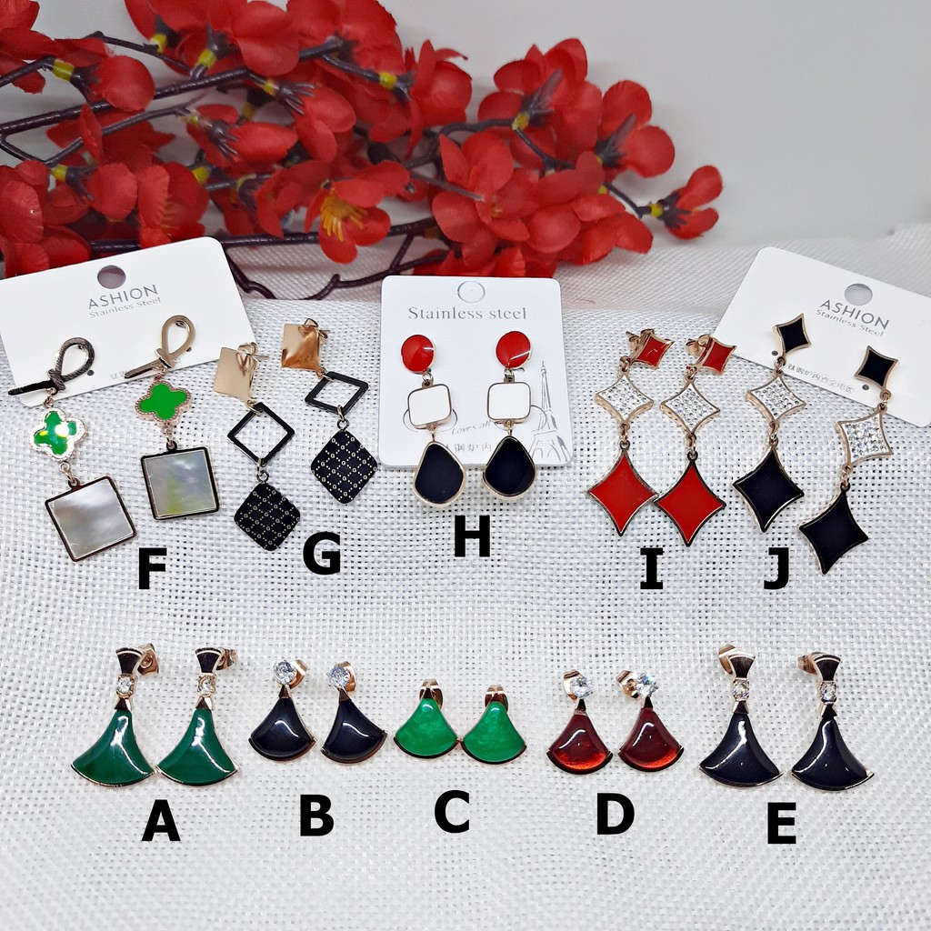 (10 MODEL) Anting Titanium Import Premium Panjang Merah Juntai Hijab Jurai Korea Kdrama Kpop - BE337