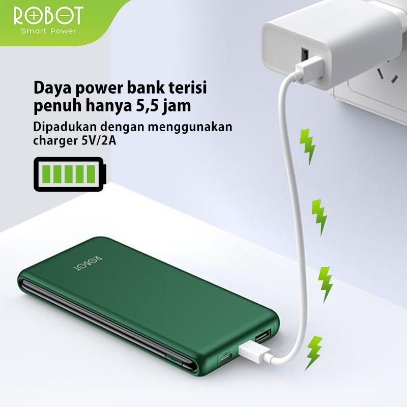 PROMO RAHMADAN PowerBank ROBOT 10000mah RT180 2.4A Dual Input Port Type C &amp; Micro USB Original Fast Charging Real Capacity - Garansi Resmi 1 Tahun