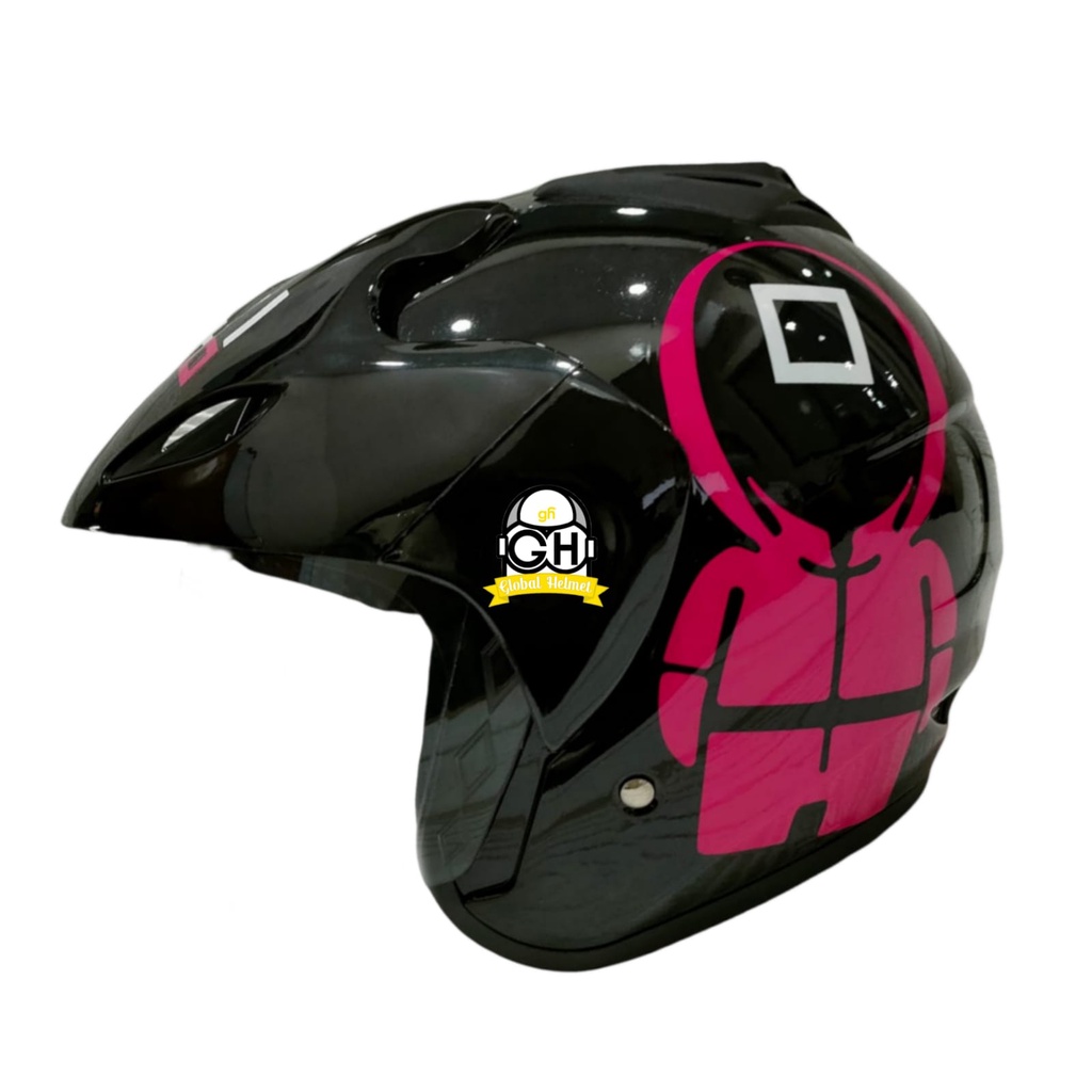 HELM HALF FACE MOTIF SQUID GAME BLACK HALF FACE MURAH SNI SATU KACA