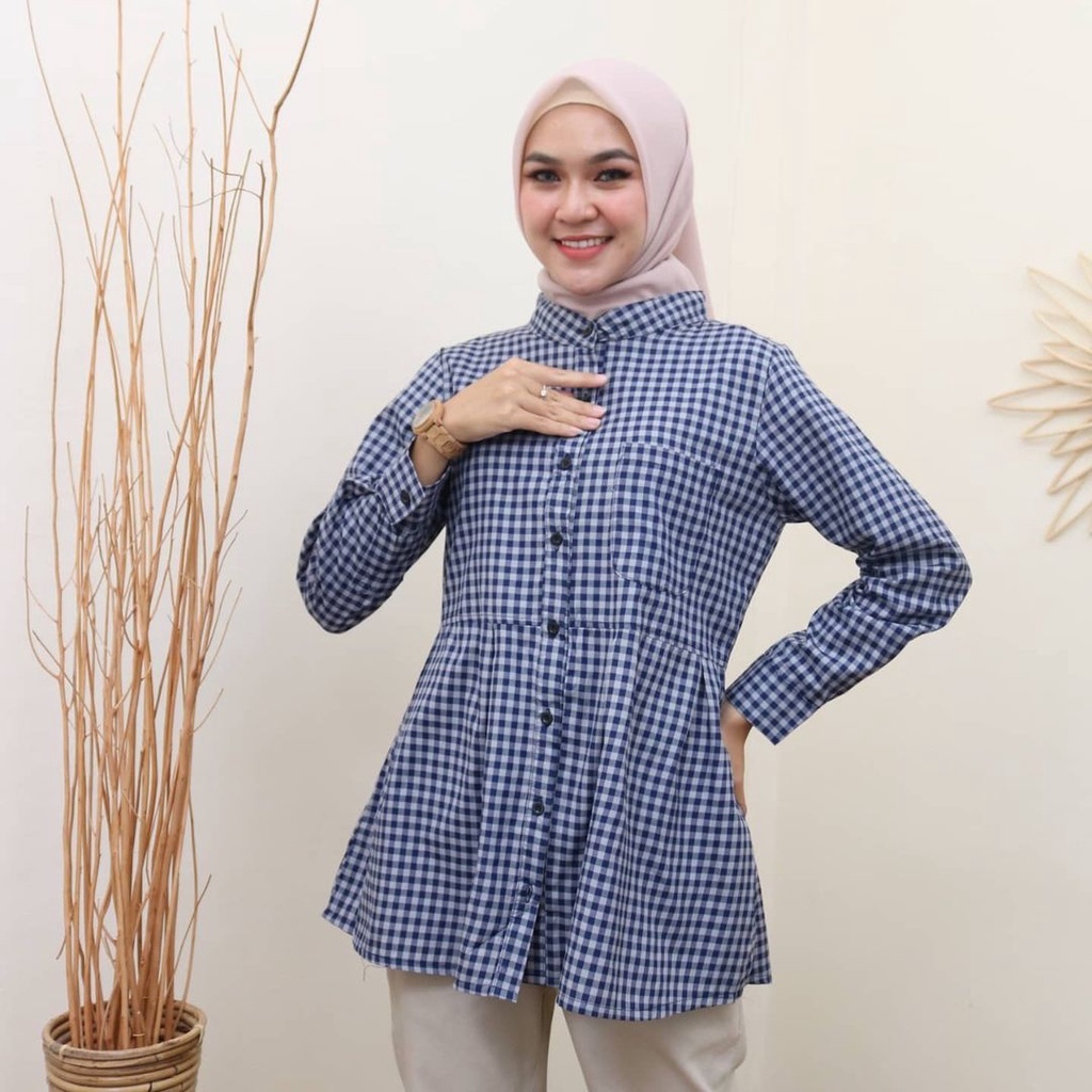 ALFAZZA STORE - YUNA TOP BLOUSE TARTAN / KOTAK WANITA ATASAN KOREAN STYLE -  FASHION WANITA TERBARU - COD  - KATUN KOTAK - PREMIUM LD 110 BIGSIZE