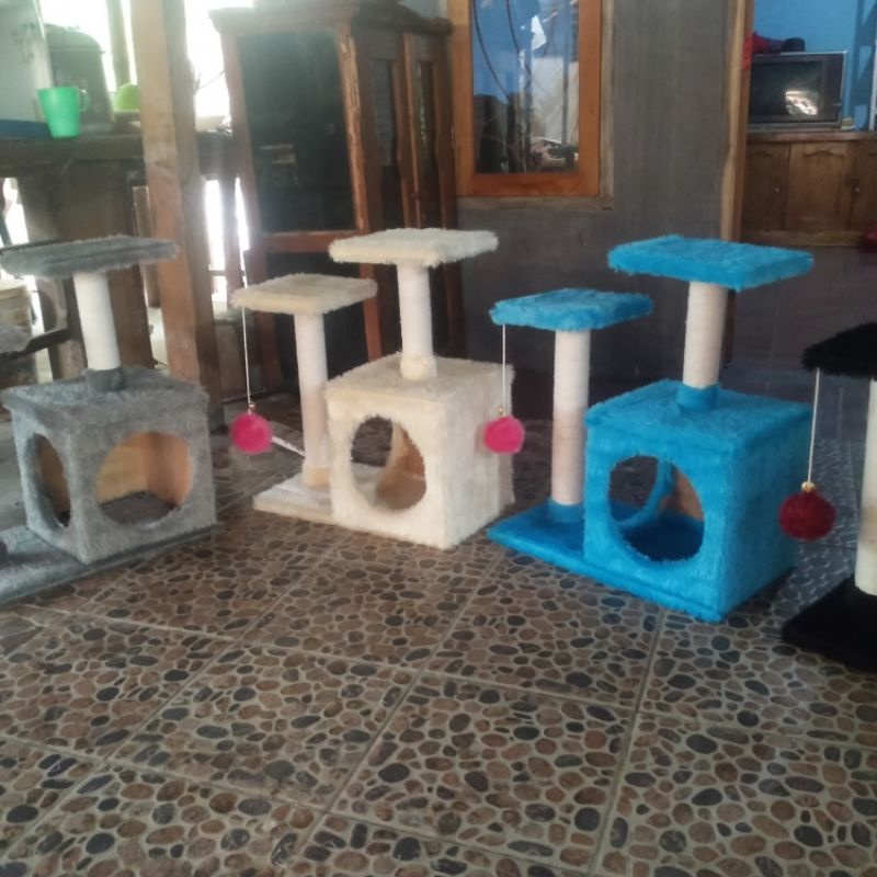 rumah kucing condo panjatan kucing 2 tingkat petshop cakaran garukan kucing rumah