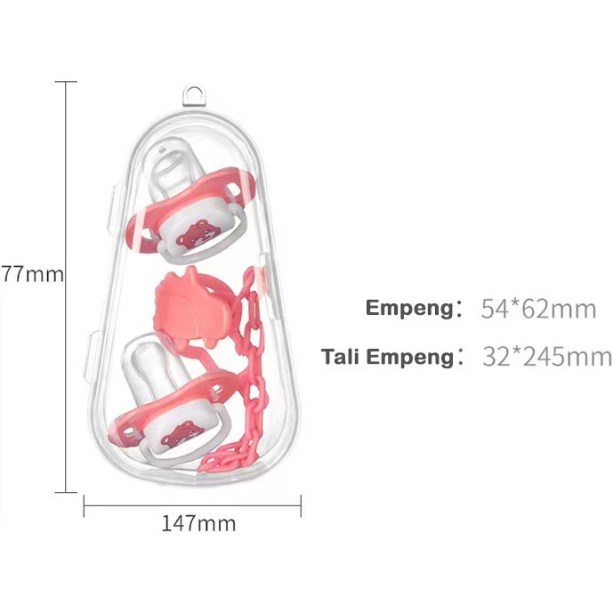 MOMMYCARE Dot Anti Jatuh / Tali Dot Baby / Dot Dengan Kotak Silikon / Empeng Rantai / Pacifier Bayi + Box-1