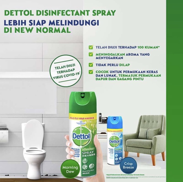 DETTOL disinfectant aerosol spray 450 ml 225 ml morning drew / desinfektan disinfektan semprot