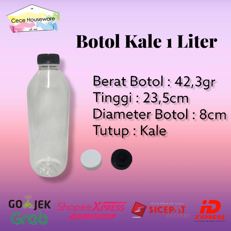 INSTANT/SAMEDAY ~ Botol Kale 1 Liter - Botol Plastik 1 Liter ~ Botol 1 Liter (Packing Plastik)