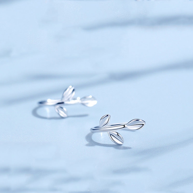 Roselife S925 Silver Leaf Sprout Stud Earrings 1 Pair for Women Girl Simple Fashion Jewelry