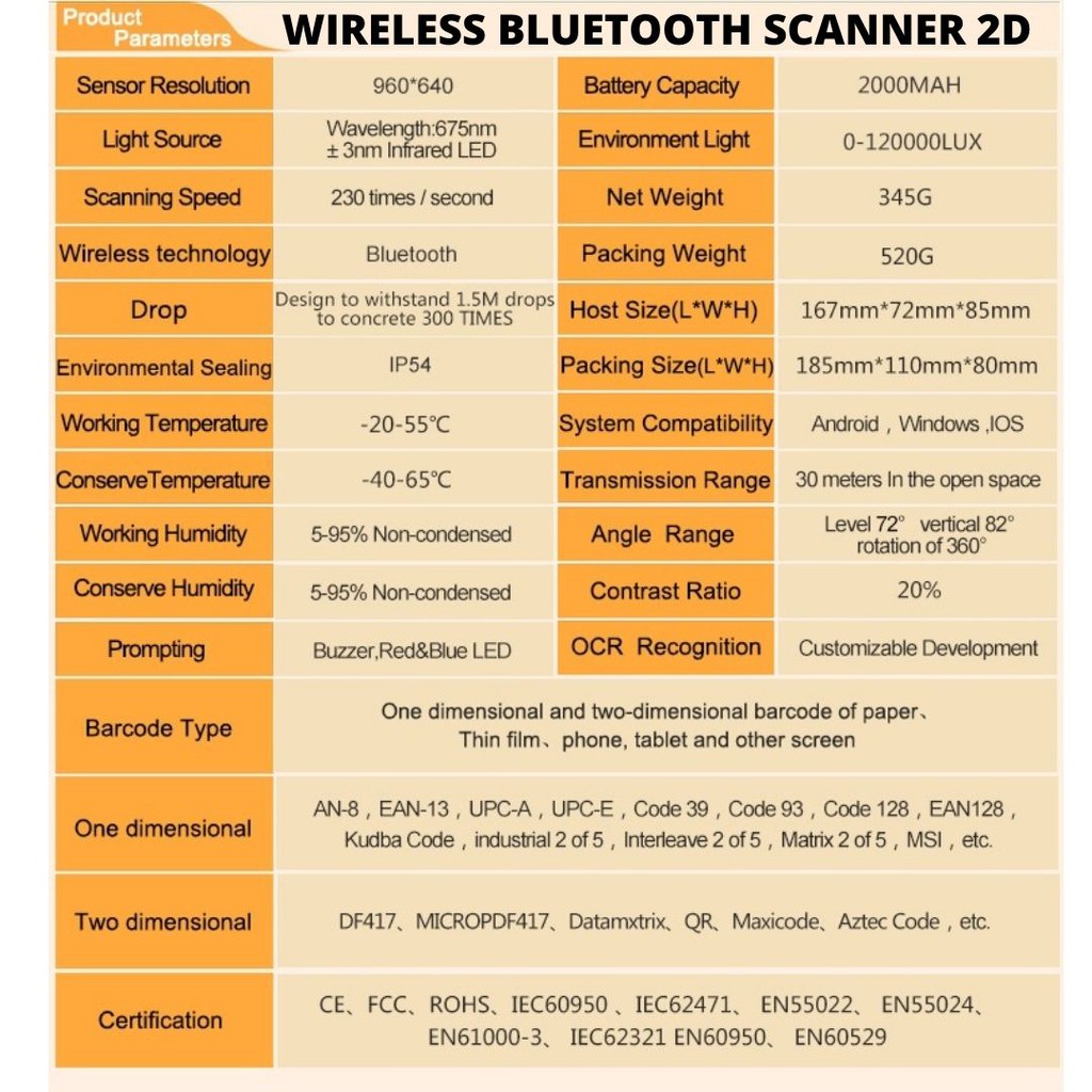 Barcode Scanner 1D 2D Wireless Bluetooth QR  &amp; Non Wireless PC Laptop HP Supermarket 111130