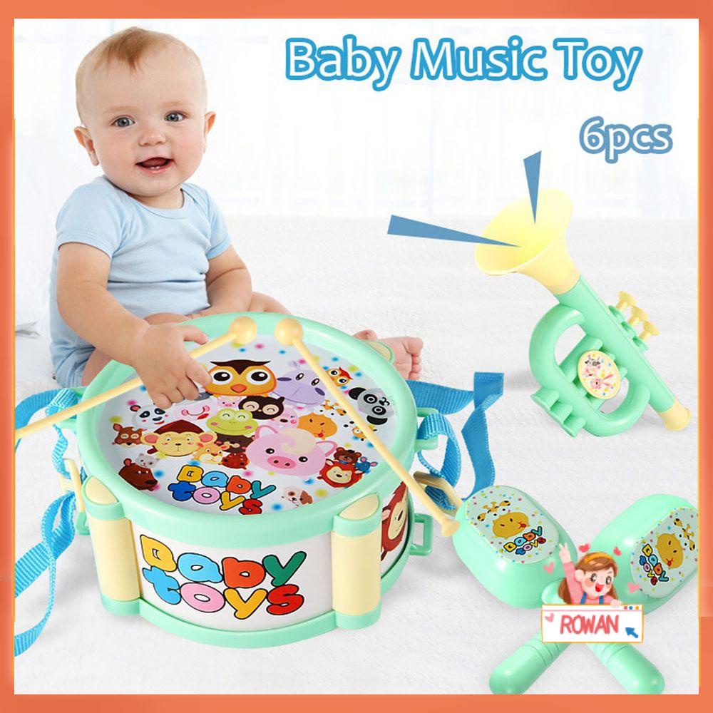 R-flower 6pcs / set Mainan Alat Musik Drum + Kerincingan Untuk Bayi