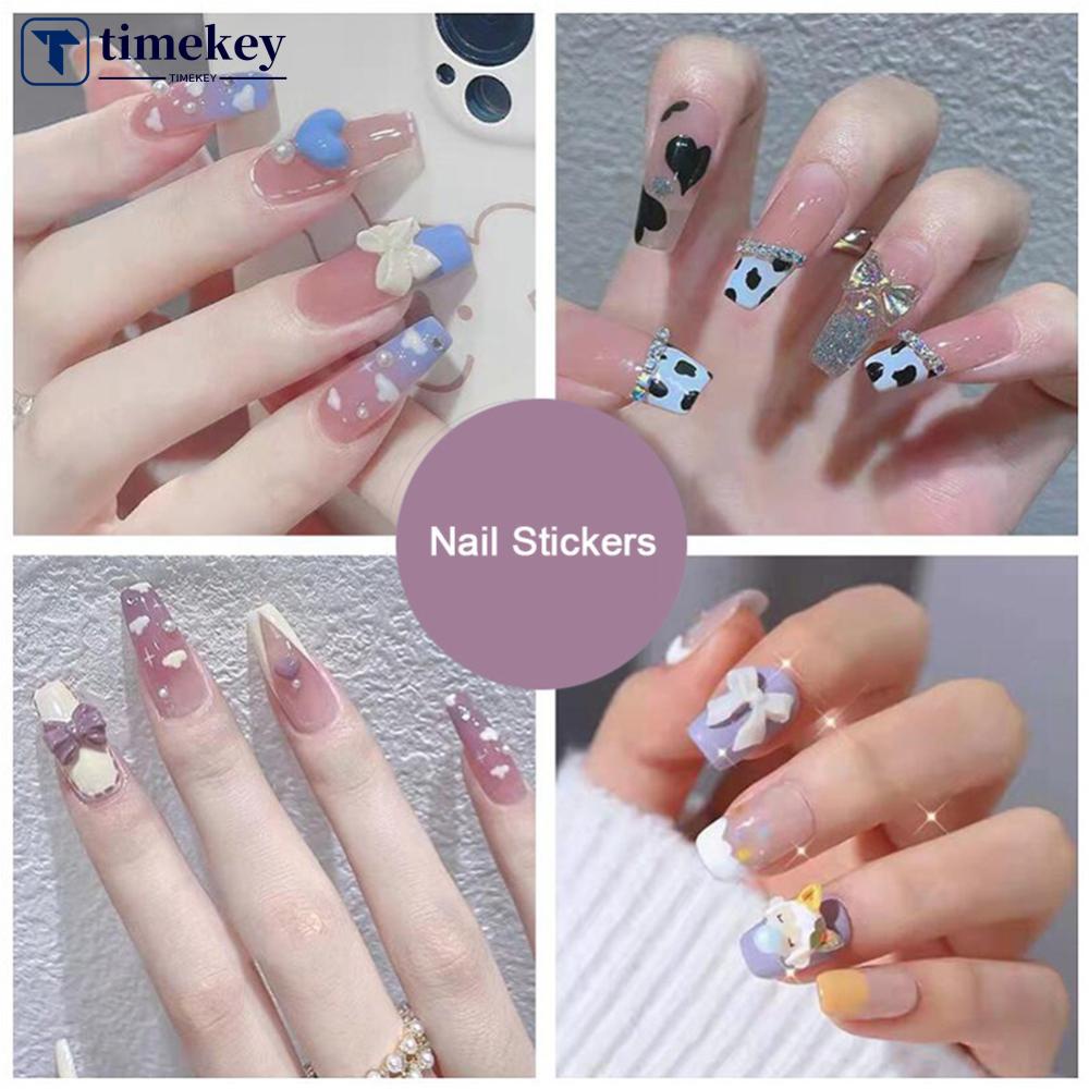 Timekey 24pcs / set Stiker Kuku Palsu Bisa Dilepas Untuk Aksesoris Nail Art / Manicure it A9K5