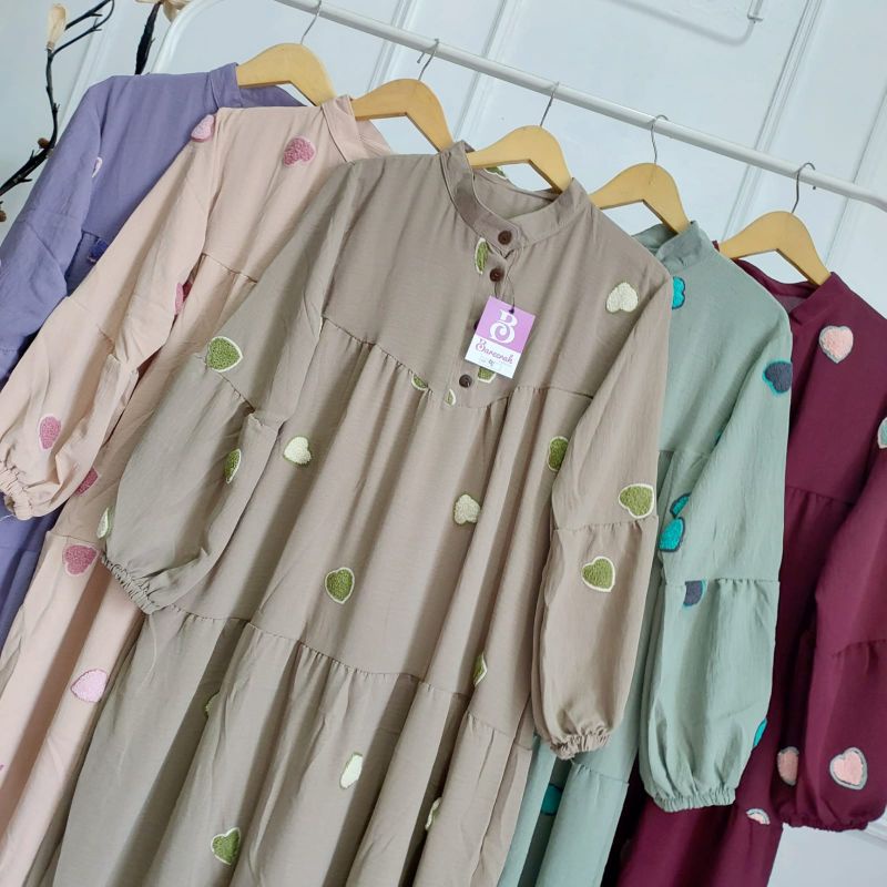 BAREERAH ORI//DRESS NESYA BORDIR STANDAR DAN JUMBO//DRESS CRINKLE BORDIR