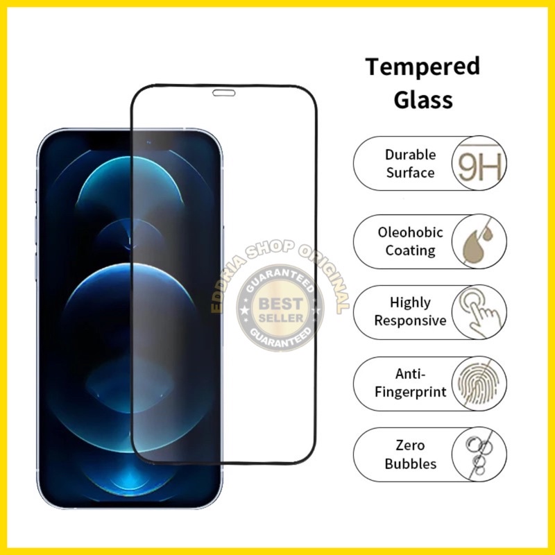 TEMPERED / TEMPEL GLAS ANTI GORES IP 12 PRO MAX FULLSET BLACK