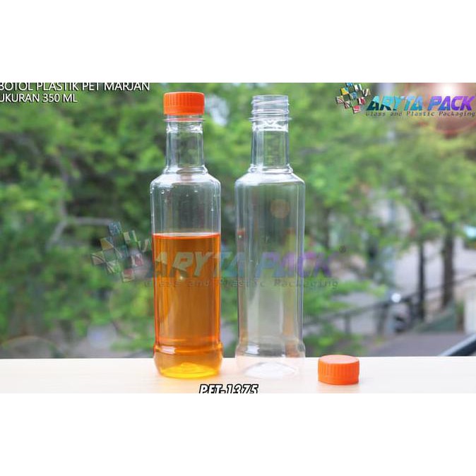 PET1375. BOTOL PLASTIK 350ML PET MINUMAN MARJAN KECIL TUTUP ORANGE