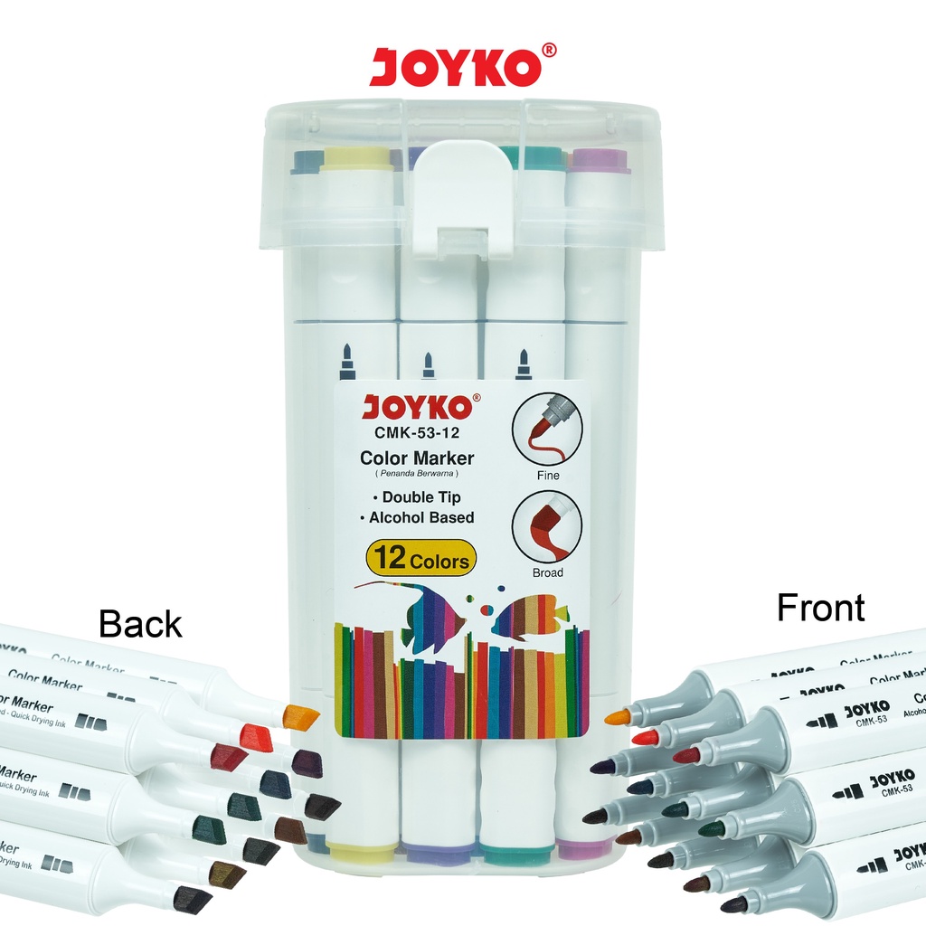 

Nokida Color Marker Penanda Spidol Berwarna Joyko CMK-53-12 Dual Tip 12 Warna / Spidol 2 Warna / Spidol Warna Joyko / Alat Tulis Sekolah / Peralatan Sekolah