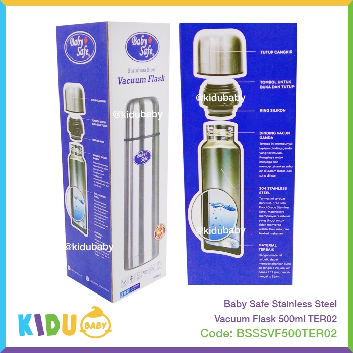 Baby Safe Stainless Steel Vacuum Flask 500ml TER02 Termos Air Kidu Baby