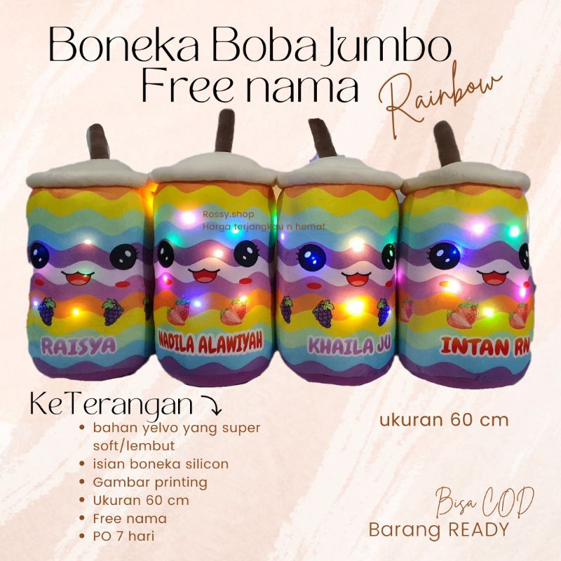 Boneka boba rainbow jumbo free nama/boneka boba rainbow/boneka boba