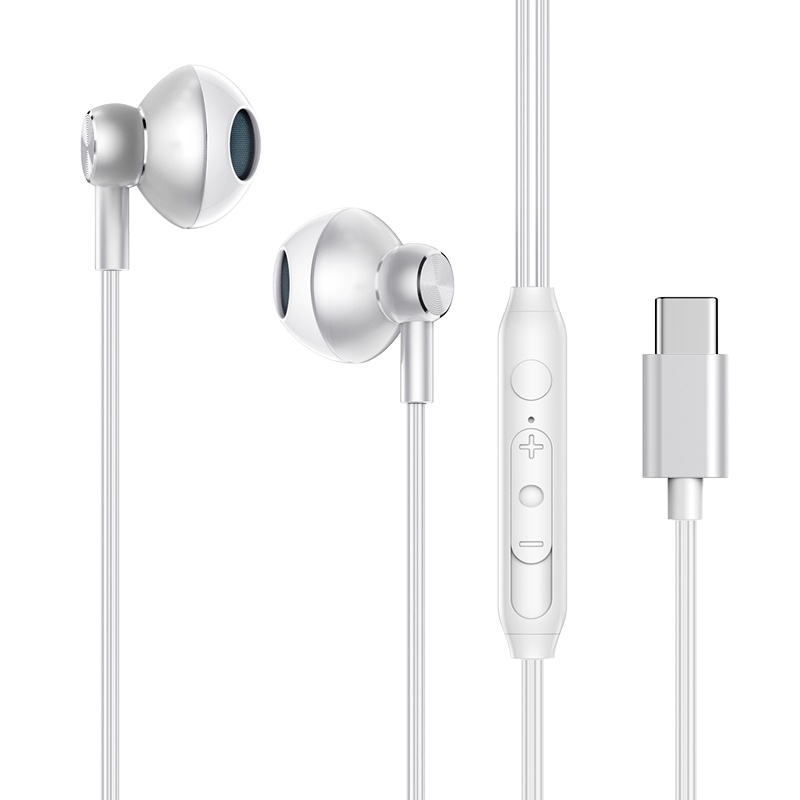 Earphone In ear Bass Stereo Bahan Metal Dengan Kabel USB Tipe c + Mic Untuk Olahraga