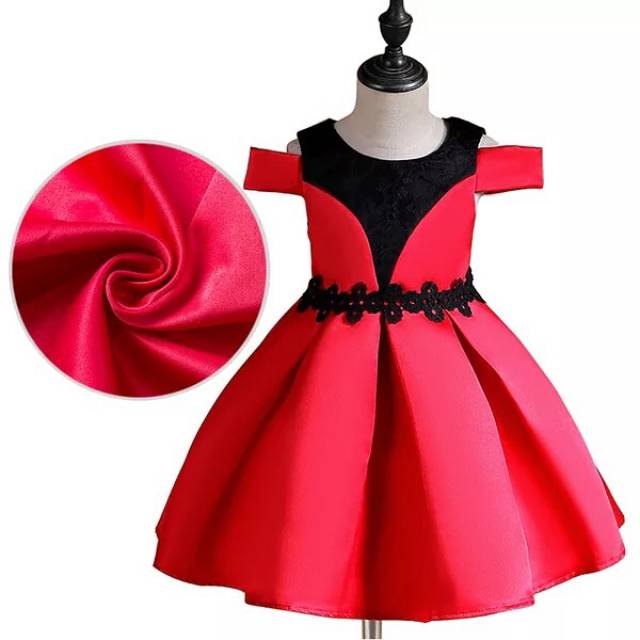 GA2572 FLARE DRESS RED / dress murah sd korea  anak gaun ulang tahun anak merah bagus pesta import