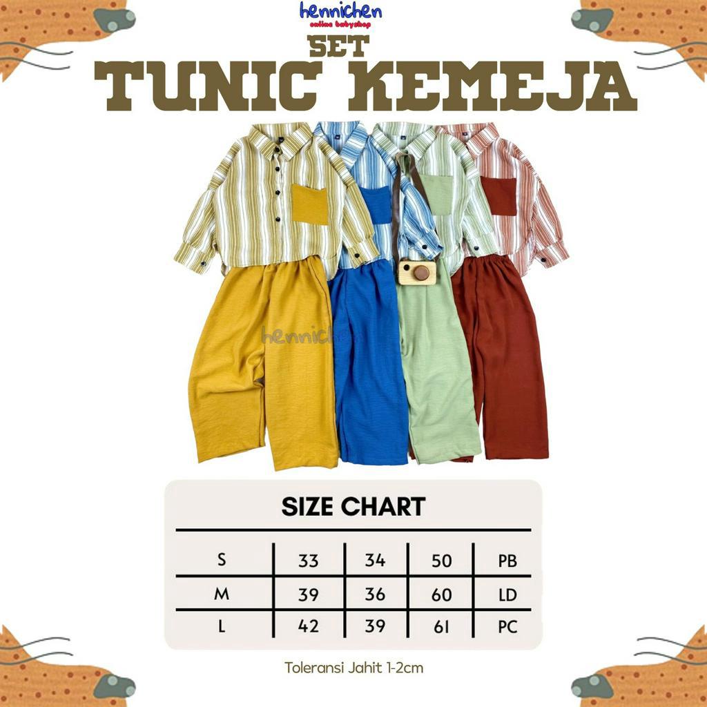 SET TUNIC KEMEJA SETELAN BAJU TUNIK KEMEJA ANAK UNISEX BAJU ANAK MOTIF SALUR UNISEX PNP