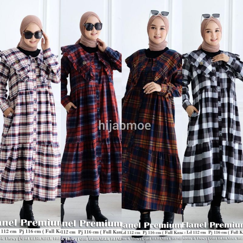 Hijab Sisters Yurika Midi Dress Atasan Wanita Flanel Premium Super Adem Motif Kotak LD 112 Panjang 1