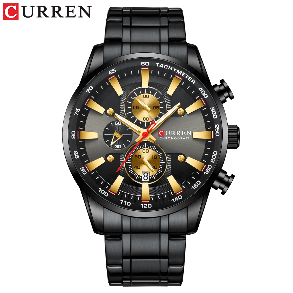 

Jam tangan pria curren men's watch all steel waterproof sports watch 3 dial clock + box