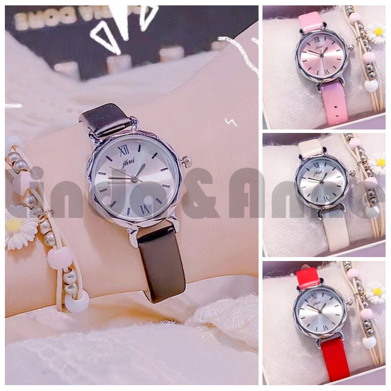 Jam Tangan Casual Wanita Kecil Strap Pu Dial Bulat Romawi Korean Import