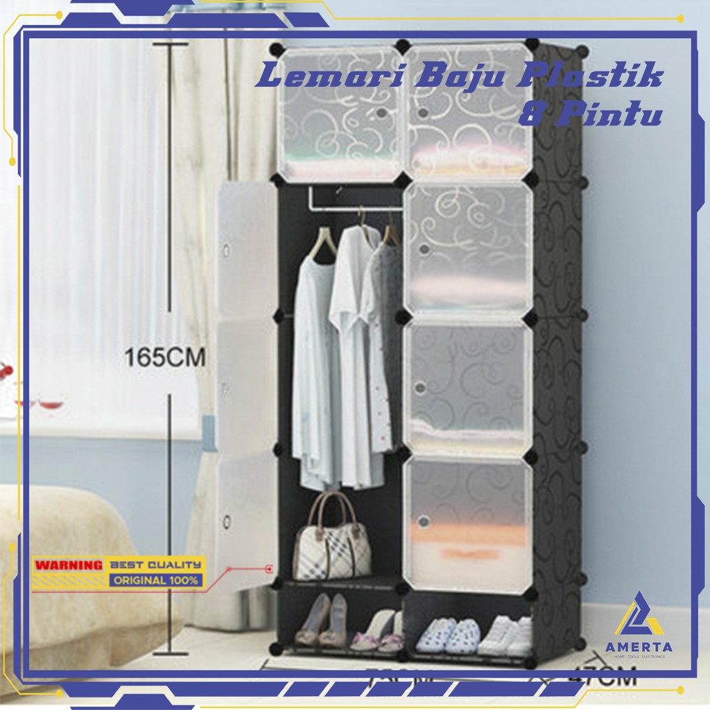 Magic Wardrobe Lemari Baju Plastik DIY 8 Pintu - Black