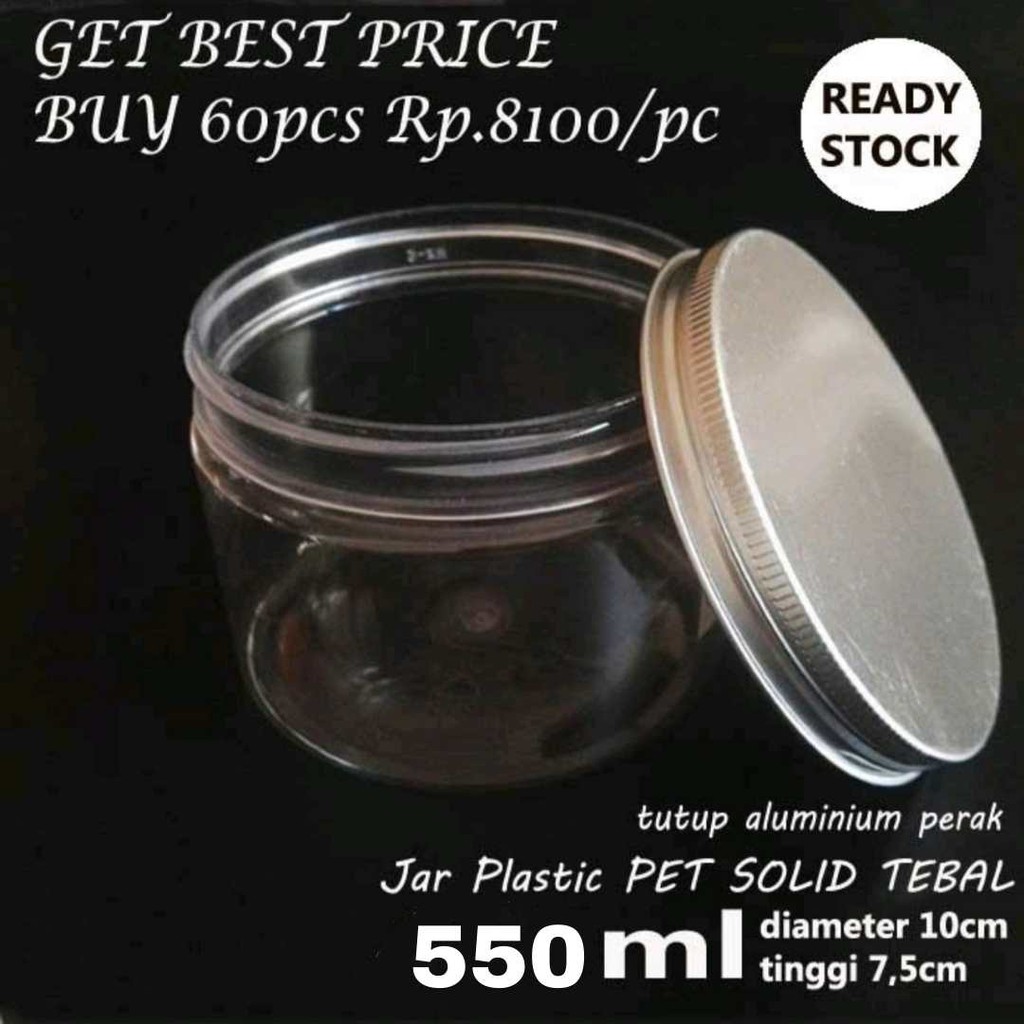 Jar Plastik 470ml - 500ml Nastar Cookies Kue Makanan Kering Botol Madu Toples Makanan Tutup Aluminiu