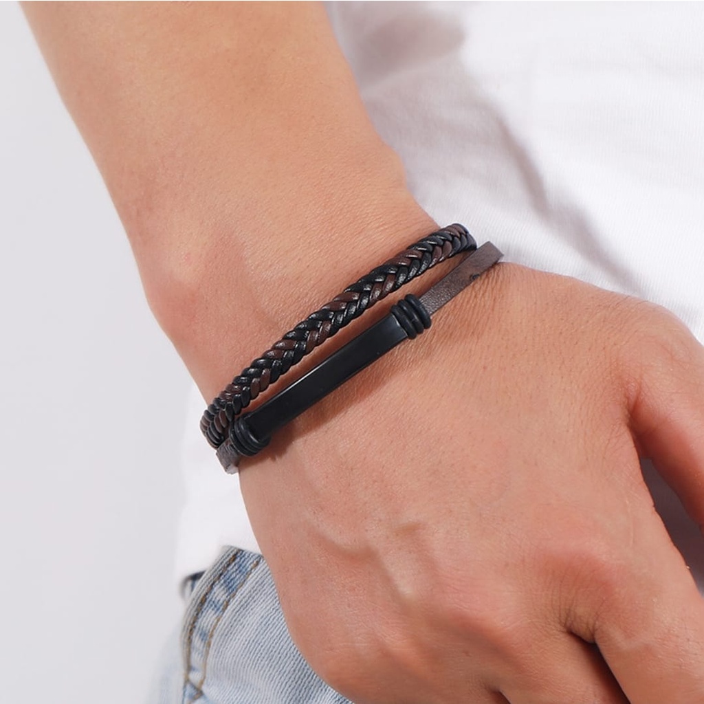 GELANG KULIT FASHION LEATHER BRACELET UNISEX FL1 NEW ACC