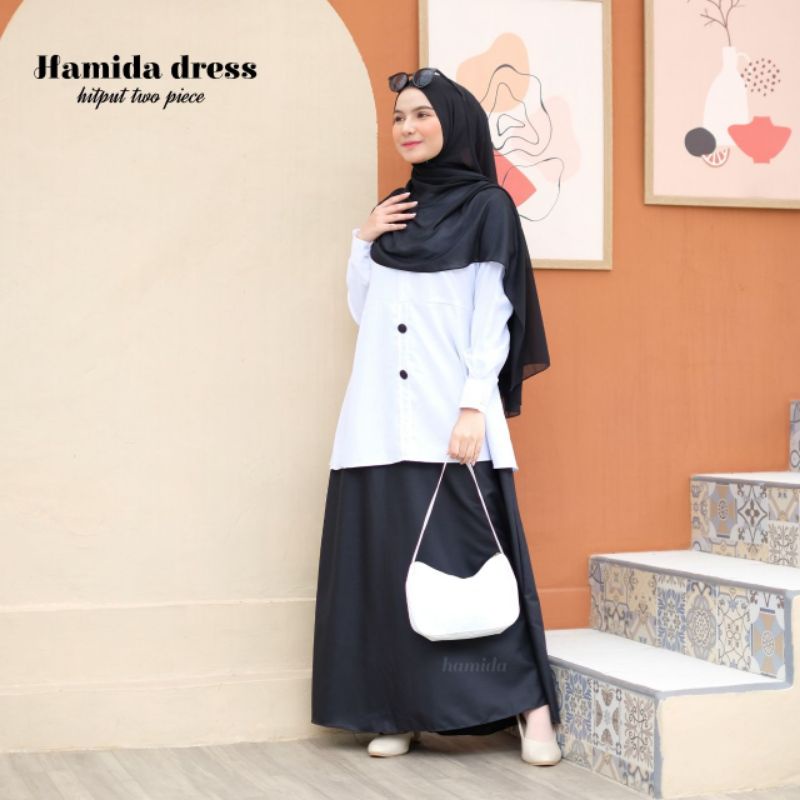 HMD Seragam Hitam Putih Guru pns Wanita bahan Katun Toyobo Busui Original Gamis Dinas Hitam Putih Wa
