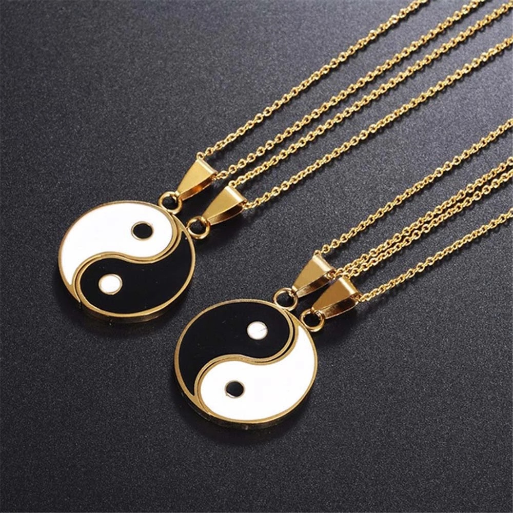 2pcs / Set Kalung Liontin Bahan Alloy Desain Puzzle Yin Yang Adjustable Untuk Pasangan / Sahabat