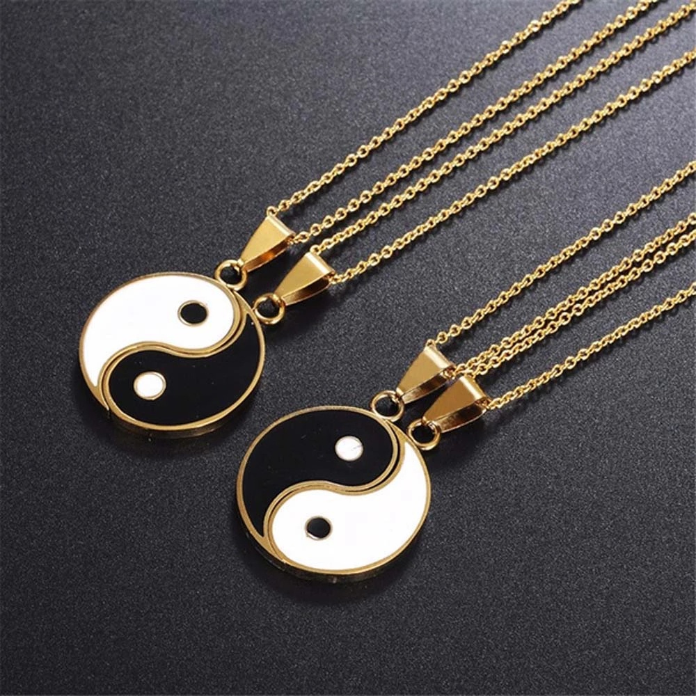 2pcs / set Kalung Rantai Panjang Liontin Yin Yang Gosip Untuk Hadiah Valentine