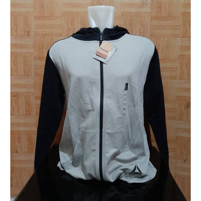 Jaket Pria Reebok Original / Katun / Grey / Casual / Sporty / Keren / Murah