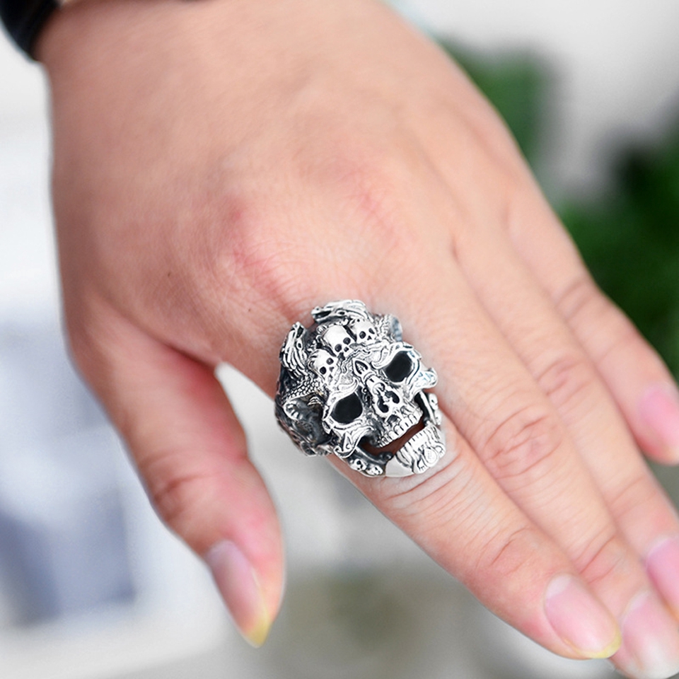 Skull Resizable Cincin Bahan Rings Hiphop Rock Street Culture Fashion Pria Trendi Perhiasan Hadiah