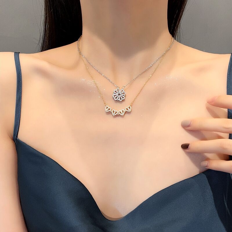 Kalung Titanium asli Wanita Anti Karat Liontin Hati Semanggi Korea Perhiasan 18k Emas necklace