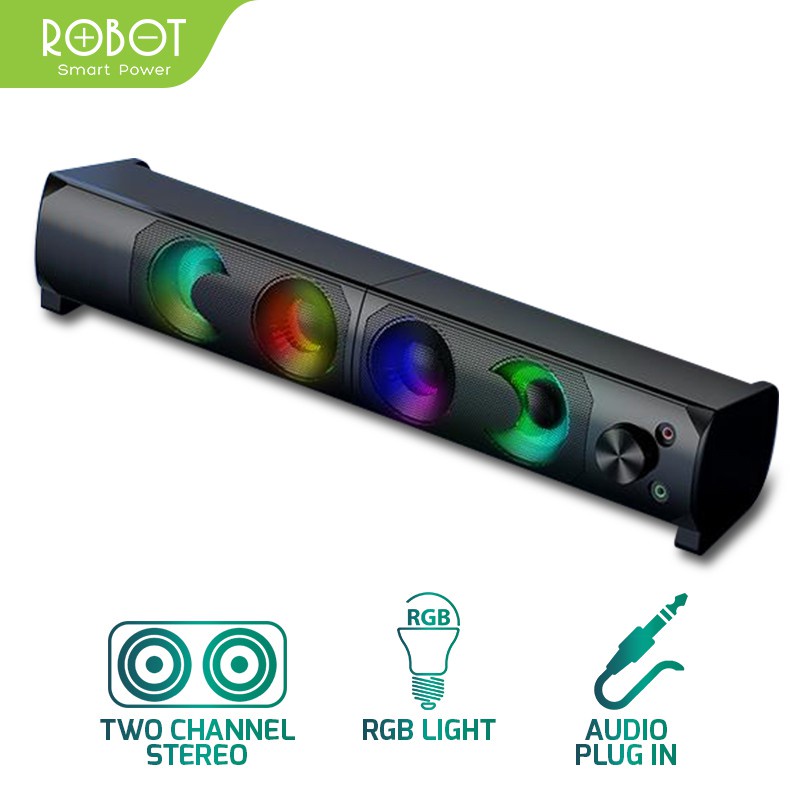 ROBOT RS300 E-Sports Gaming Soundbar Speaker with RGB Lighting Effect Black Original - Garansi 1 Thn