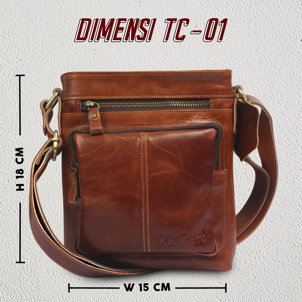 Tas selempang pria kulit sapi asli 100% PREMIUM sling bag cowok kulit Asli original QI Leather TC01Q