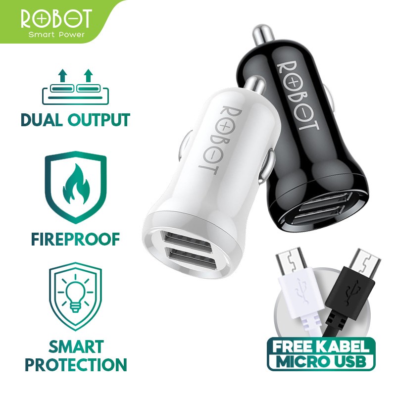 ROBOT Car Charger Dual Output RT-C07 Free Kabel Micro USB - Original